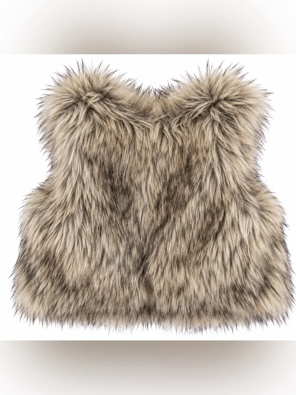 Old Navy Girls 3T Faux Fur Vest Gray Tan Shaggy Boho Fall